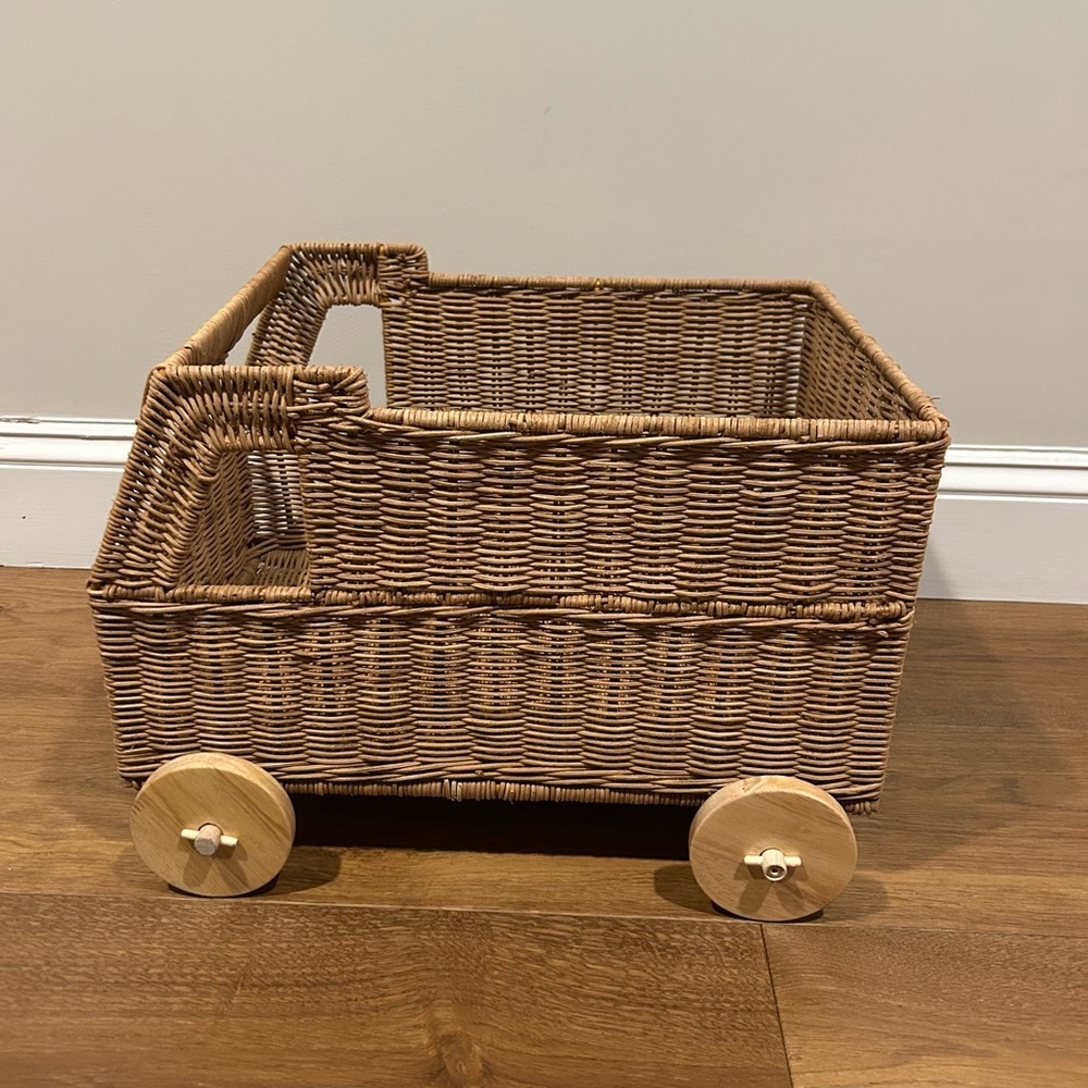 Wicker Truck Basket on Wheels - For Storage / Toys / Play